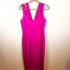 Chic Francis Fuchsia Strappy Dress with Rhinestone Back Bow. Bodycon. Size 10